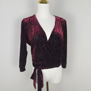 Veronica M Burnout Velvet Wrap Top | Whimsigoth Gothic Dark Romantic M